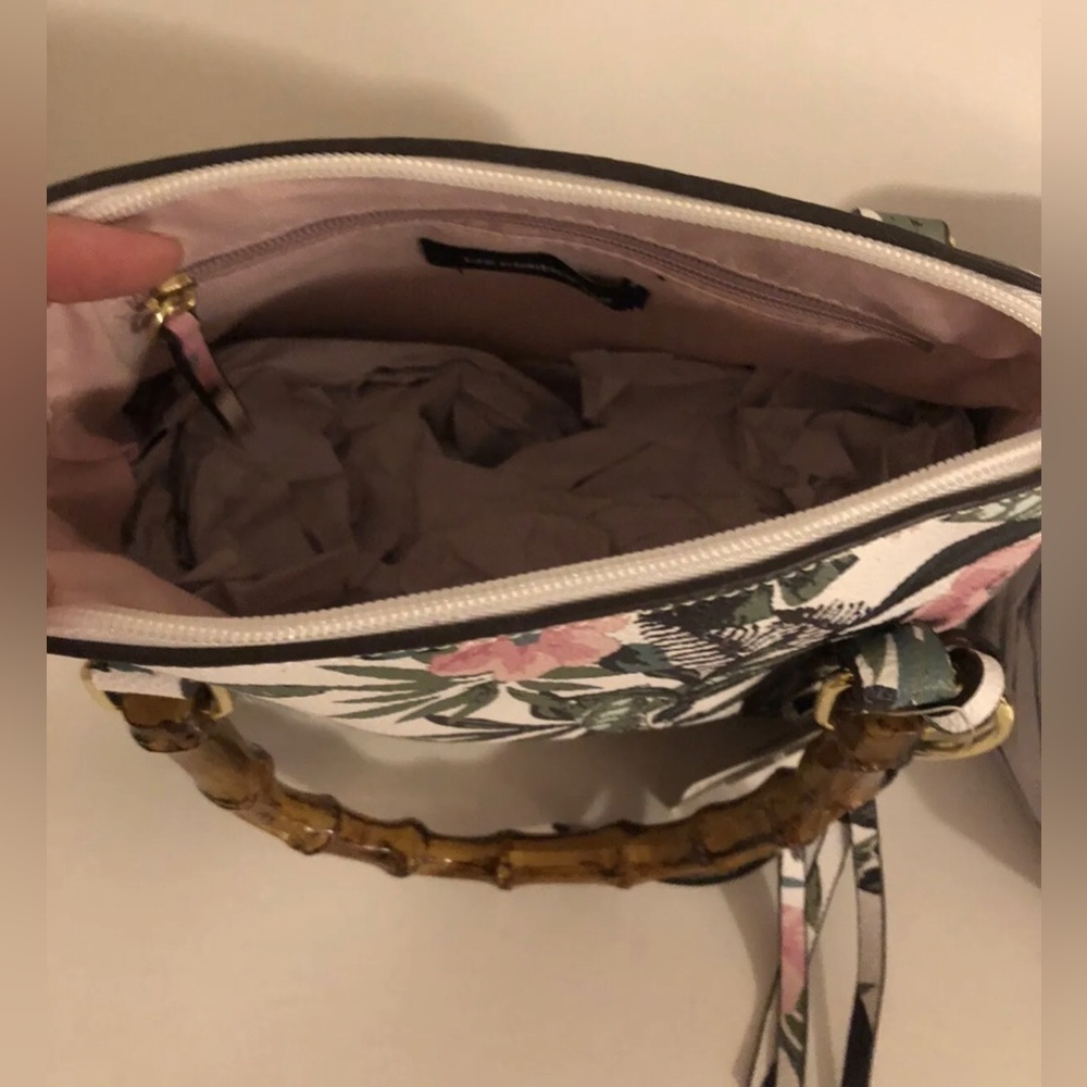 Liz Claiborne Tropical Floral Print Purse Faux Bamboo Handles Detachable Strap - Picture 7 of 8